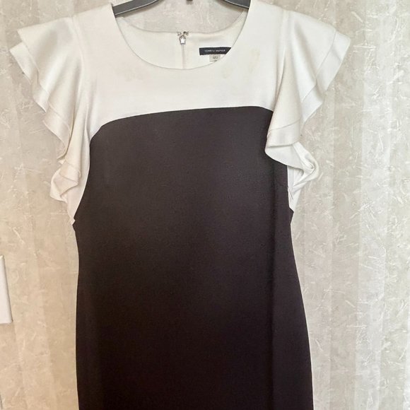 TOMMY HILFINGER HOLIDAY Cocktail Black and White Dress Ruffles Sz 12. Excellent - Picture 7 of 11
